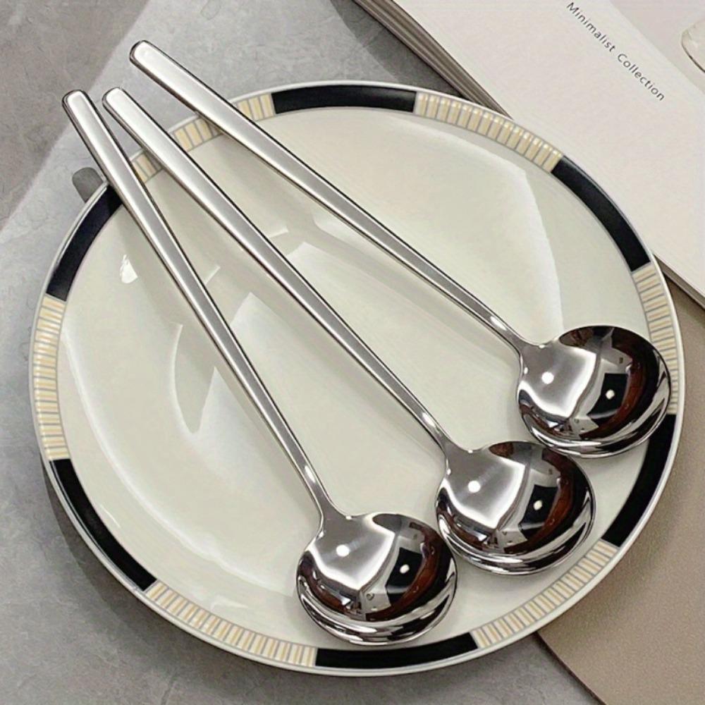 Stainless Steel Spoon, Household Rice Spoon, Coffee Spoon, High-Value Long-Handled Round Spoon, Korean Dessert Spoon, Jingle Spoon