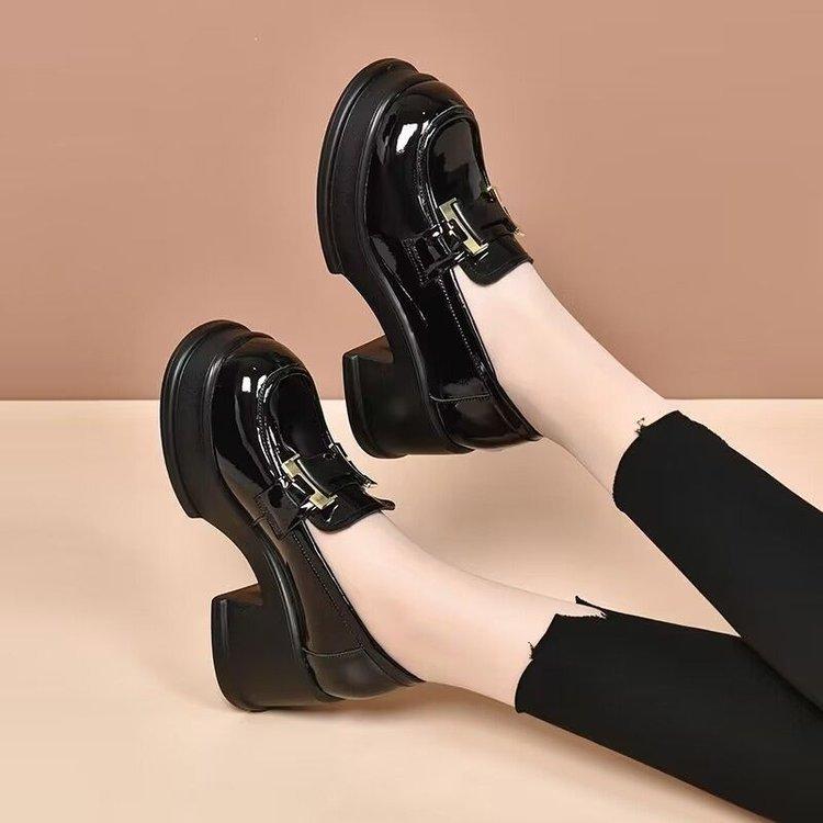 British style platform leather shoes loafers 2025 new spring and autumn small man height increase single shoes one pedal lazy shoes women