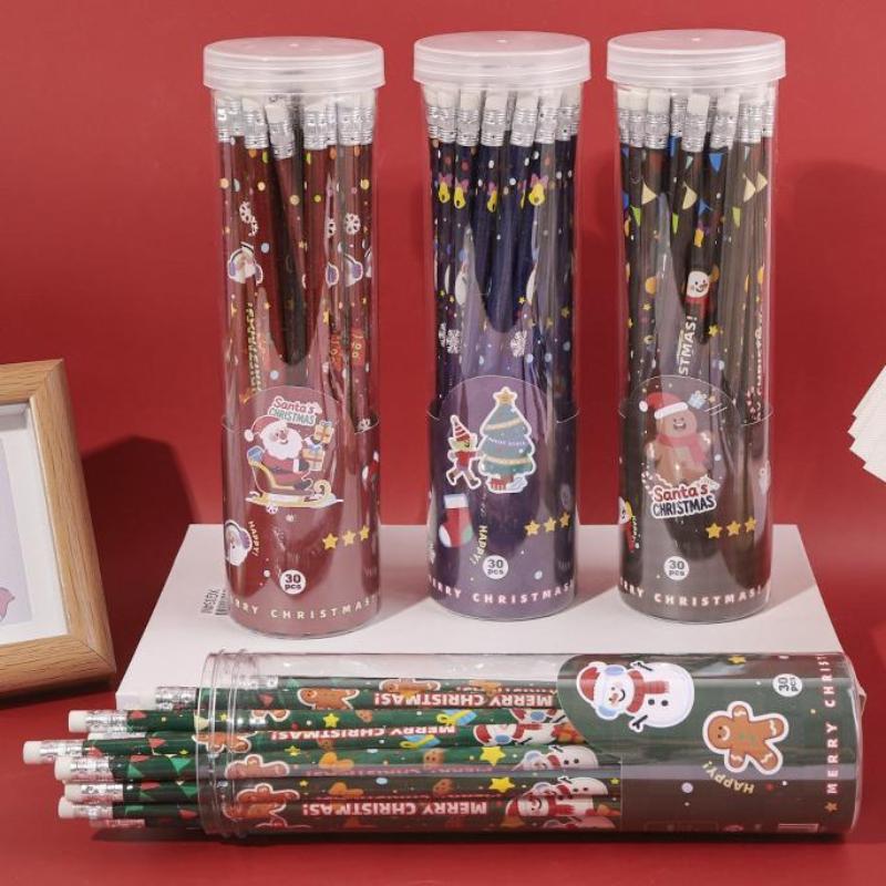 30Pcs Cartoon Christmas Pencil Set With Rubber Creative Pencil Christmas Study Writing Draw School Stationery Supplies Gifts