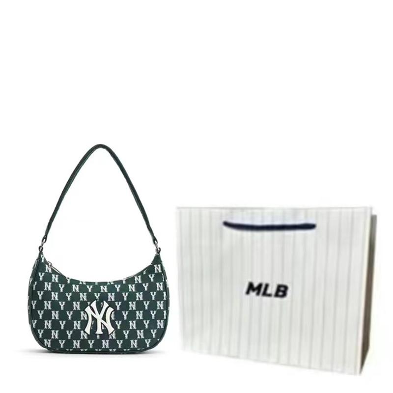 New MLB Artificial Leather Hobo Bag Shoulder Bag Handbag Shoulder Bag Unisex Dark Green 3ABQS102N-50GND