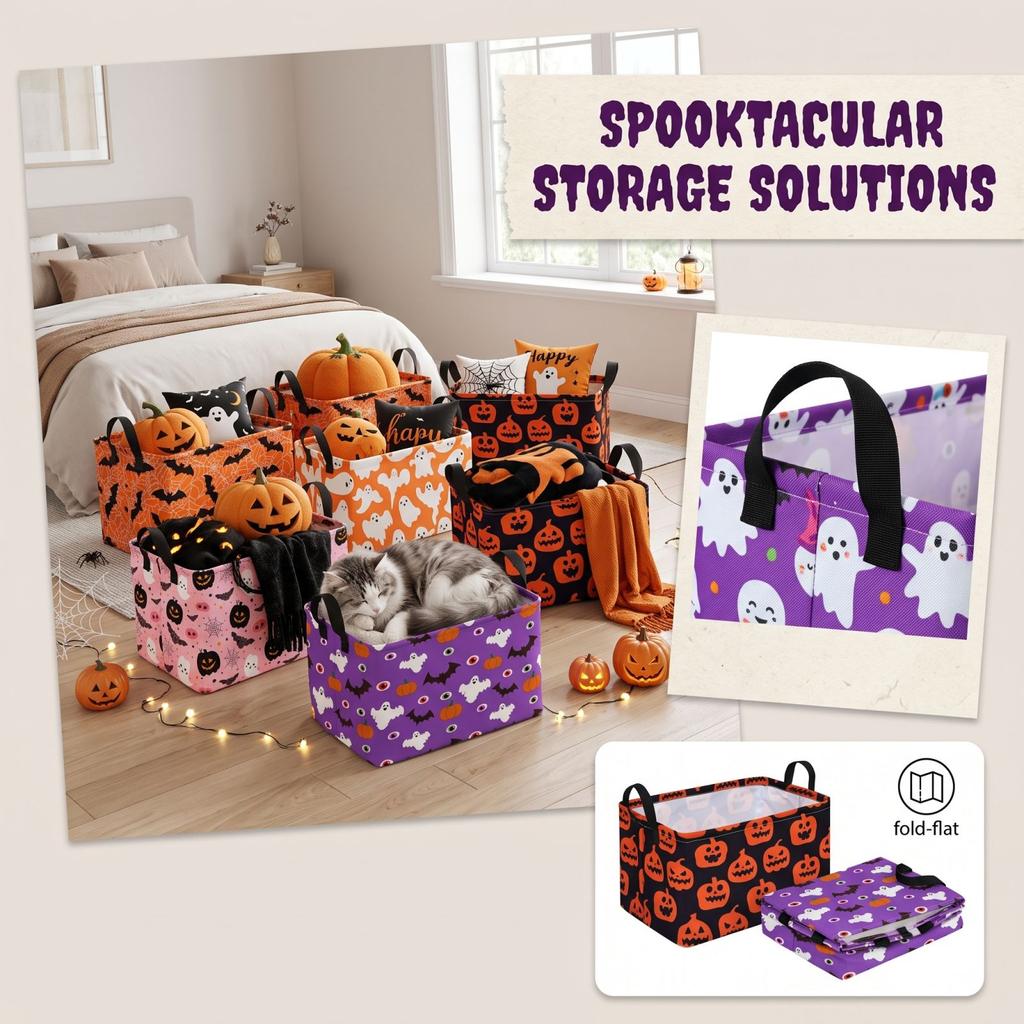 Halloween Hamper, Foldable Clothes Basket for Bathroom and Bedroom Storage