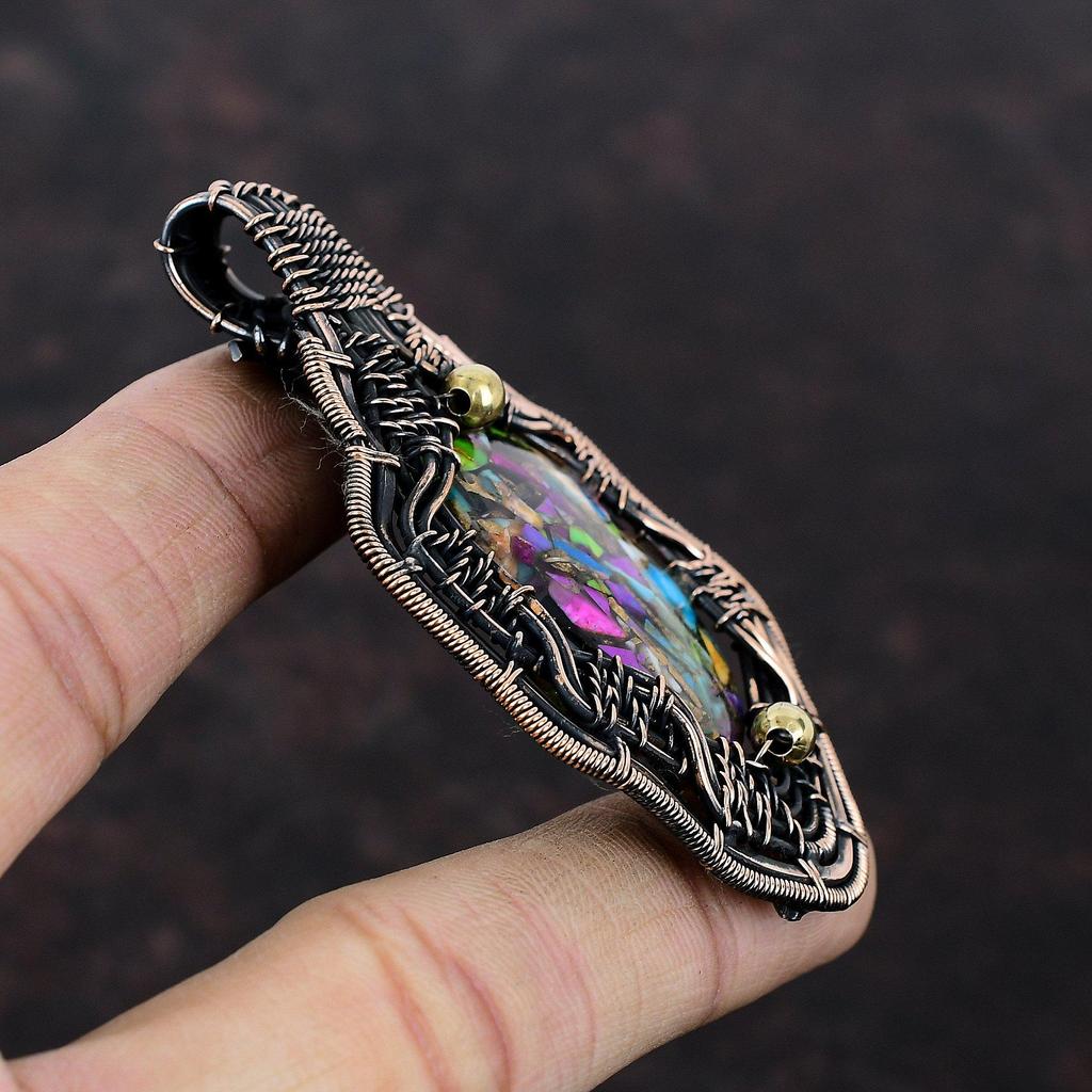 Fiesta Kingman Turquoise Pendant Copper Wire Wrapped Gemstone Pendant Multi Copper Turquoise Pendant Handmade Copper Jewelry Gift For Mother