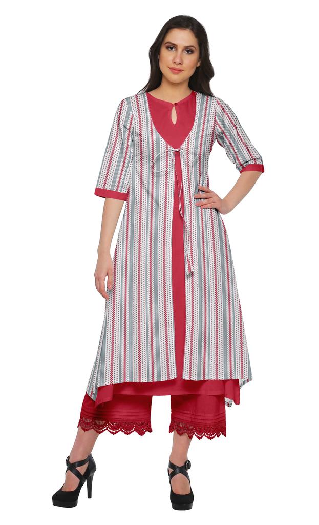 Moomaya Indian Palazzo Kurta Jacket Set For Women Partywear Chanderi Ethnic