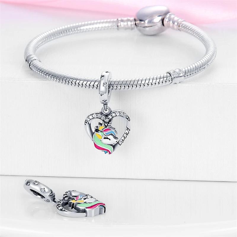 Charm Bead Charms Authentic copper Seven Colors Heart Unicorn Bead Charms Compatible With Bracelets Diy Fine Gift Women Delicate Jewellery Accessory