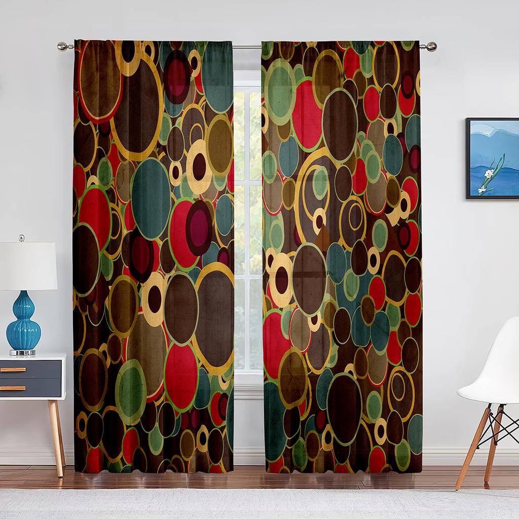 Bruna Cirklar Prickar Mönster Tyll Fönstergardiner för Vardagsrum Sovrum Modernt Kök Skira Voile Gardiner Draperier Dekoration