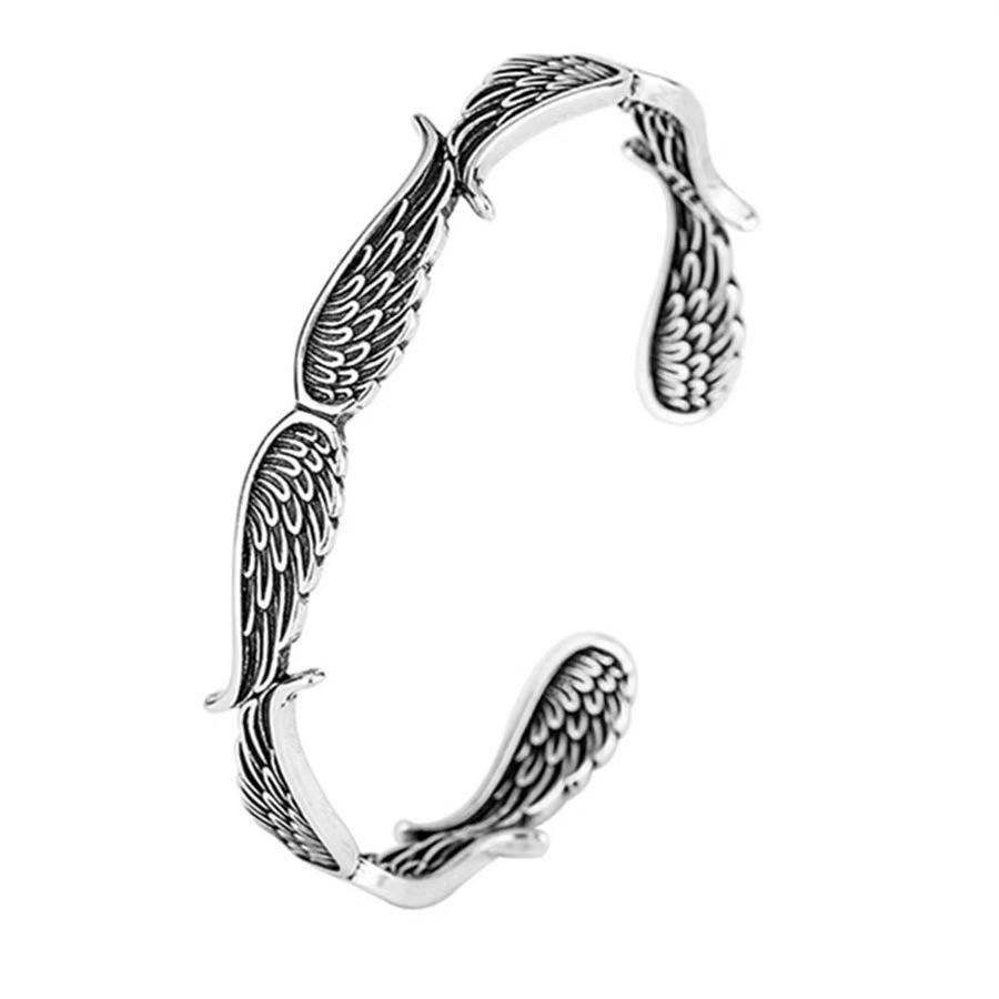Open Bracelet Men'S And Women'S Metal Ancient Silver Bracelet Retro Simple Bamboo Feather Engraving Bracelet