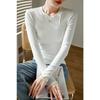 Women High Elastic Ribbed Crew Neck Long Sleeve Slim Fit Base T Shirt Top
