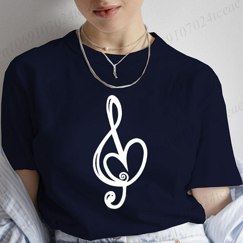 Musical Note Heart Print Unisex T Shirt Short Sleeve O Neck Unisex Tshirt Ladies Fashion Tee Shirt Tops Clothes Camisetas Mujer