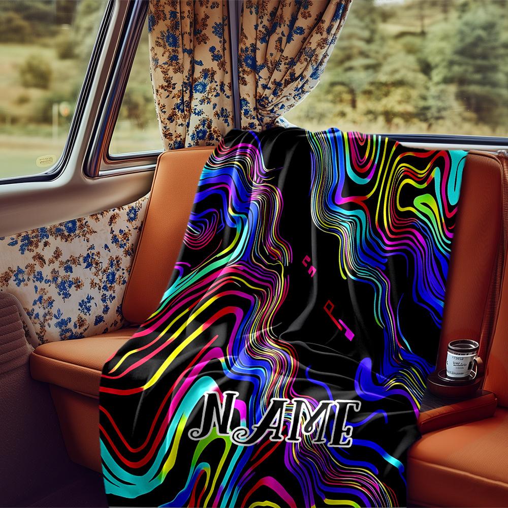 Colorful Abstract Waves And Vibrant Lines Art Blanketcustomize Your Name Lightweight Comfortable And Stylish Blanket For Travel Bed Home Chair Office