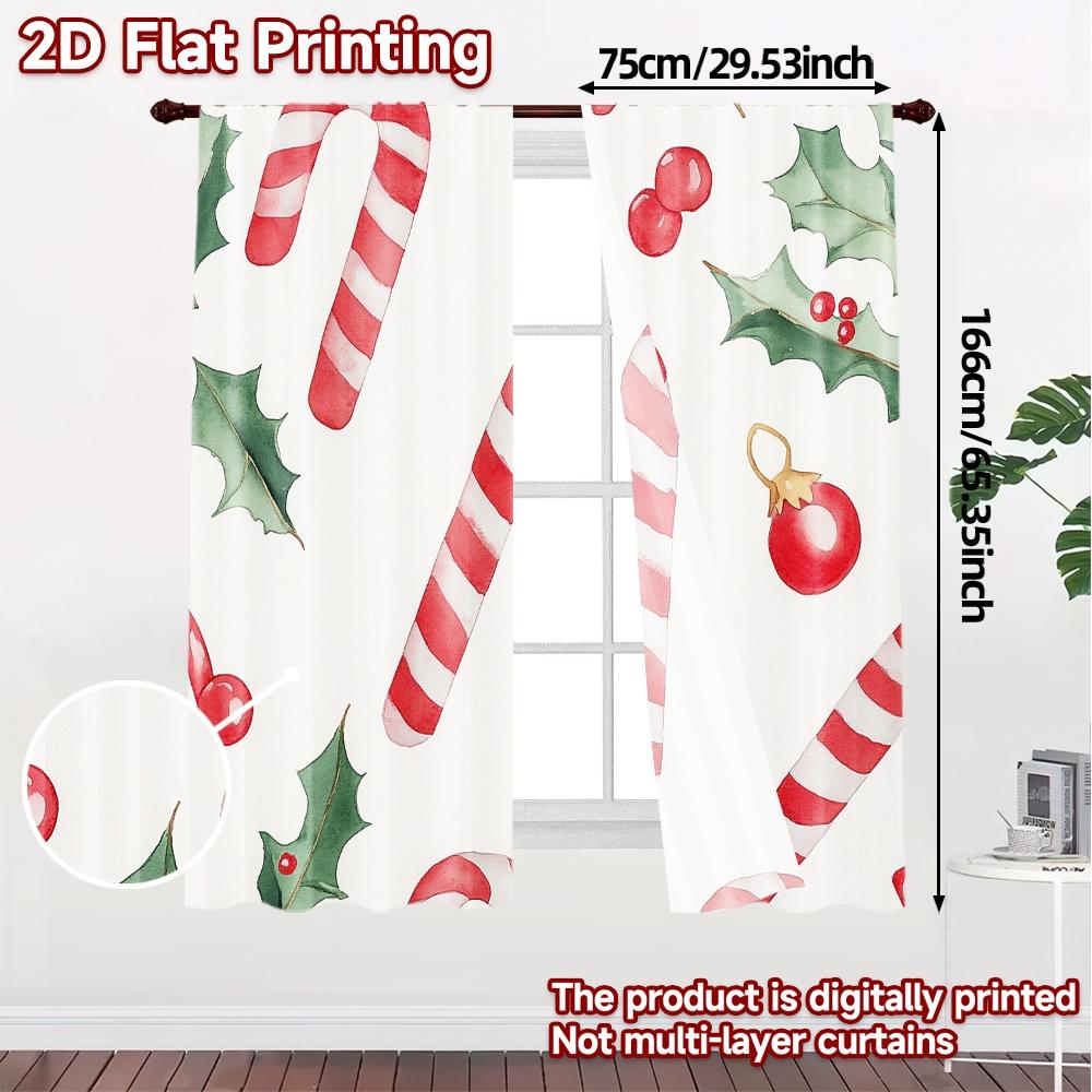 2pcs,Curtains Candy Holly Berries Christmas (3) Pattern Popular Curtains Fabric Curtains Outdoor Decorations Ldeal for Living