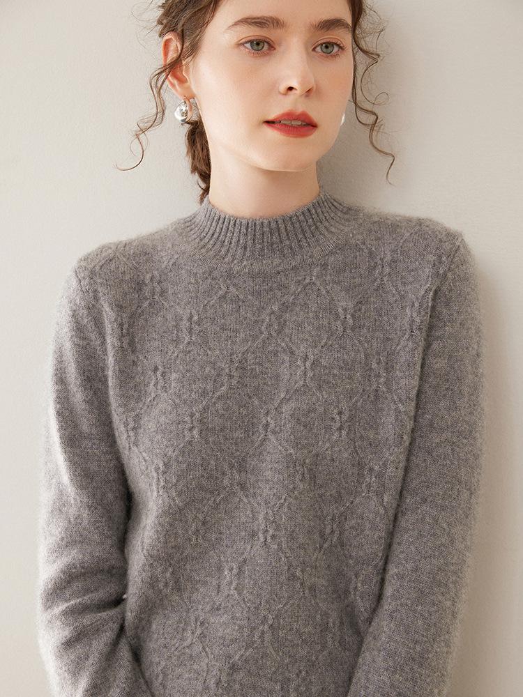 Autumn/Winter Cashmere Half-High Neck Long Sleeve Cable Knit Sweater