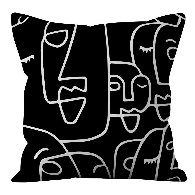 Nordic Ins Style Simple and Light Luxury Lines Black and White Plaid Pillow Case Pillow Lunch Break Pillow Sofa Cushion