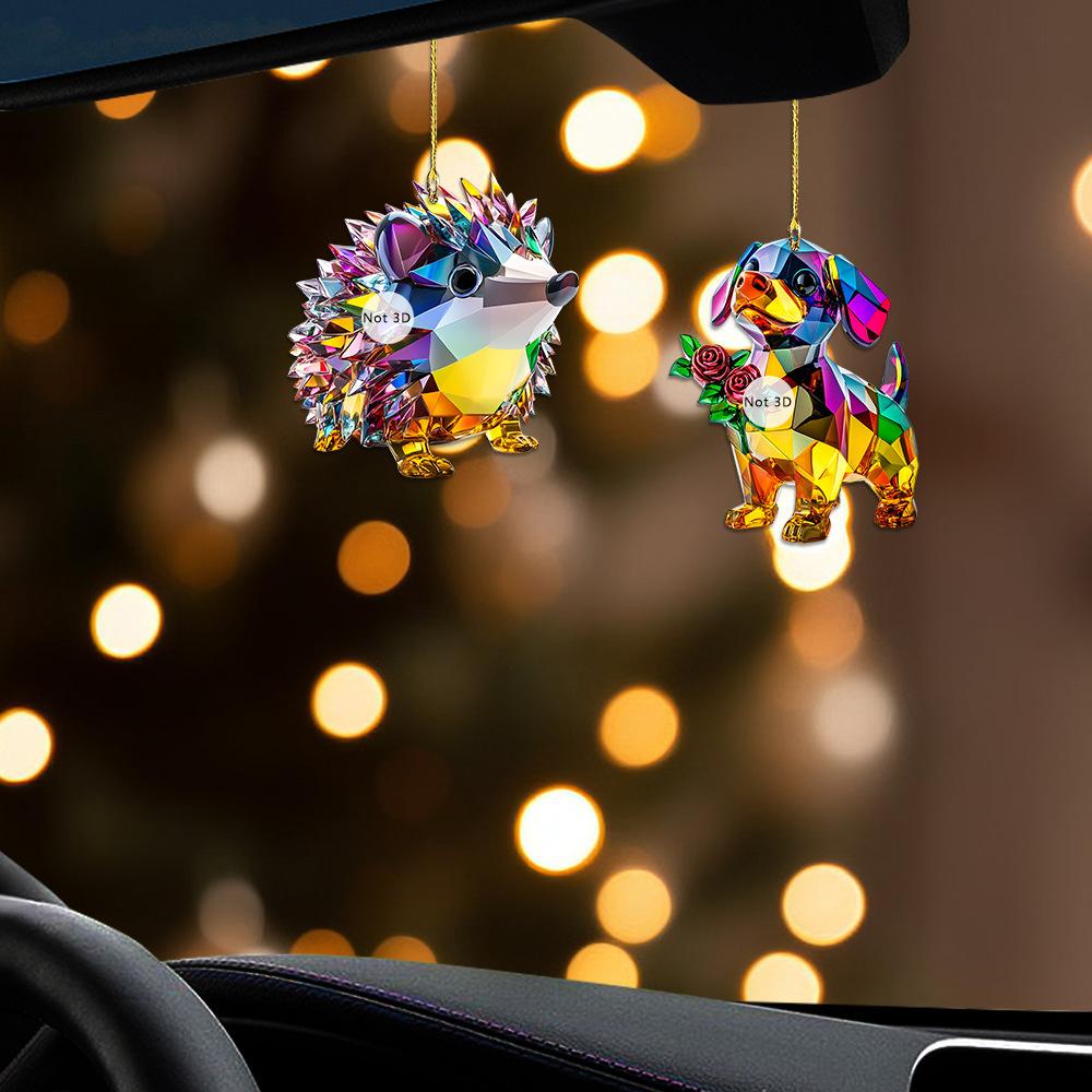 Automobile Pendants with Lanyard Easy To Hang Colorful Crystal Design Sparkling Acrylic Ornaments Hedgehog Dog Pendants