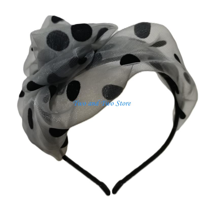 HX6F Dot Mesh Bowknot Headband Elegant French Hairband Hair Styling Accessories for Formal Banquet Aesthetic Women Headpiece серый