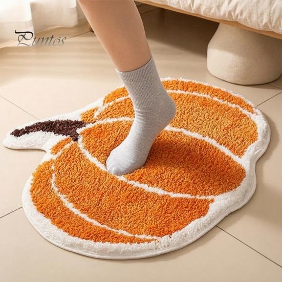 Cozy Soft Bedroom Accent Mat Halloween Pumpkin Bath Mat, Bathroom Rug with Non-slip Backing, Non-shedding Flocking Absorbent Black Cat for Home