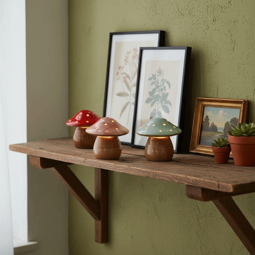 Eye-Friendly Ceramic Mushroom Night Light Energy Efficient Soft Glow Cute Mushroom Lamp Ornament Flat Bottom