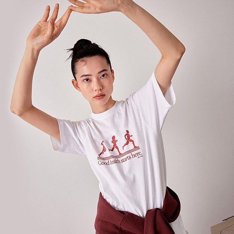 Good Health Start Here American Retro Style Sports Running Fitness Casual Cotton Short Sleeve T-shirt