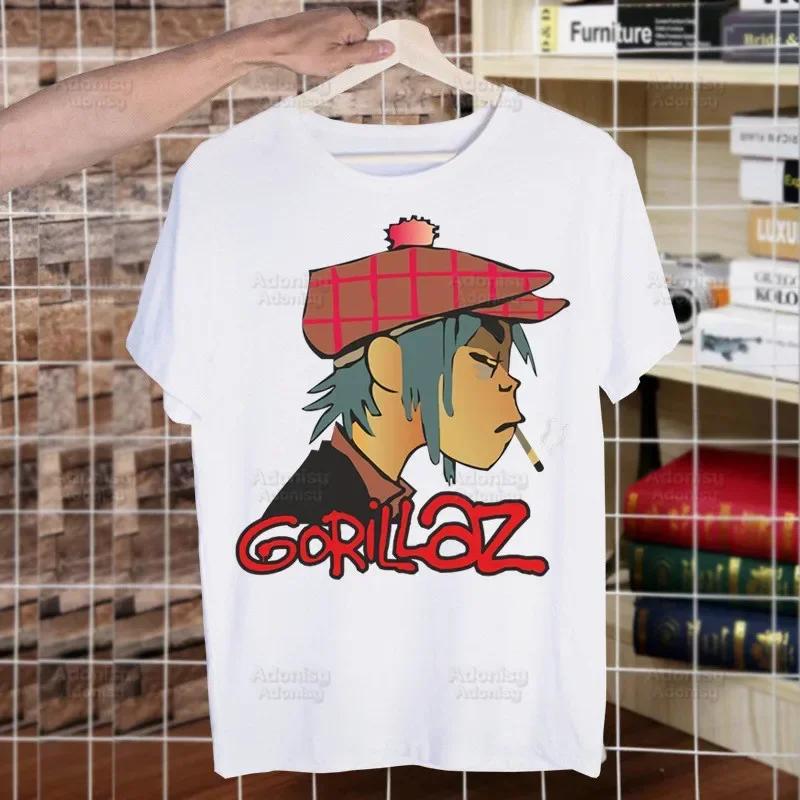 Gorillaz Rock Modern Music Graffiti T Shirt Men Retro Washed Tops Tees Harajuku Tshirt Streetwear Hip Hop Male T-shirts