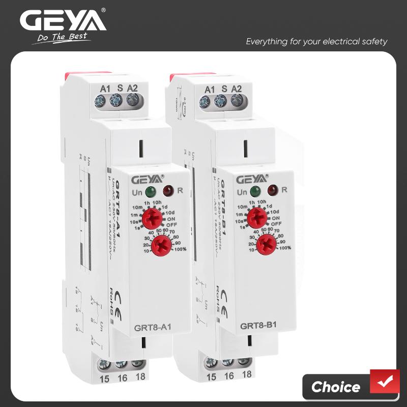 GEYA GRT8-A/B Delay on or Delay off Timer Relay Electronic Type 16A AC230V or AC/DC12-240V with CE CB ROHS3
