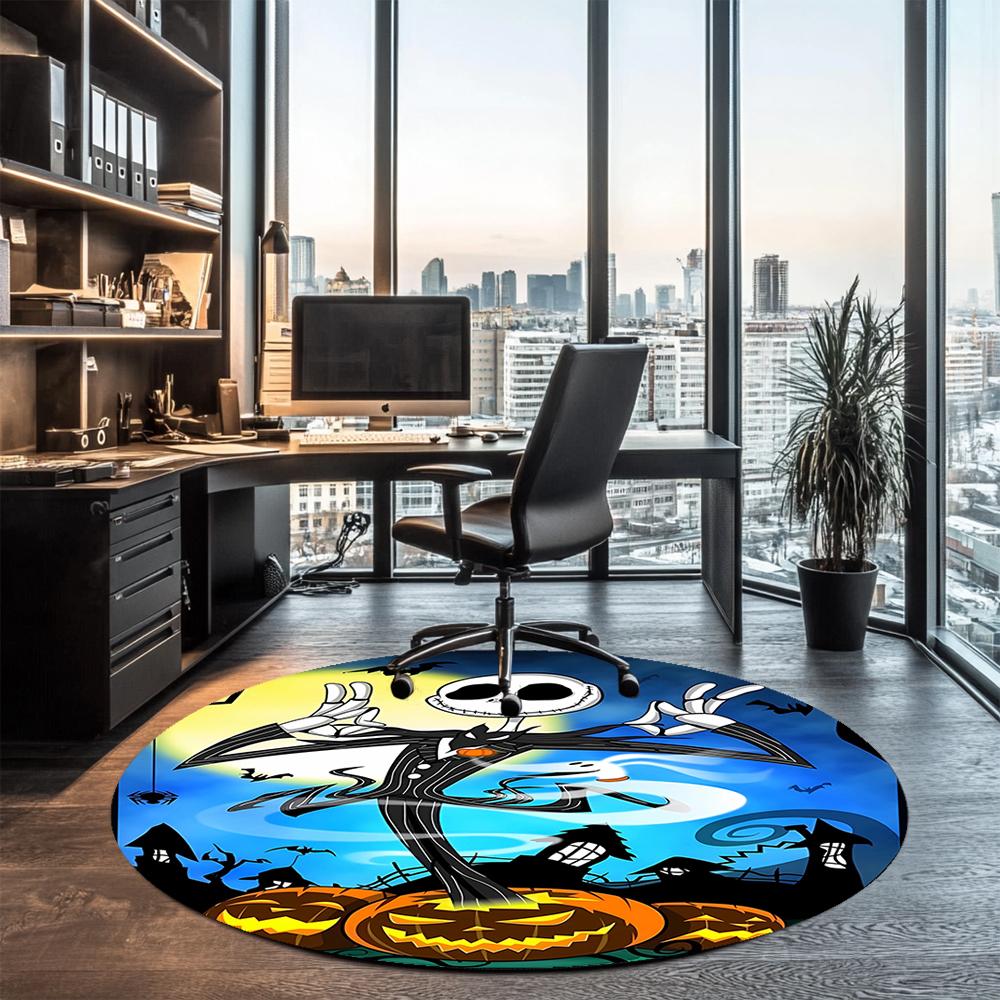 The Nightmare Before Christmas Printed Round Rug Carpet Chair Rug Area Rug Entryway Doormats,for Office Chair Living Room Bedroom Kitchen Room.