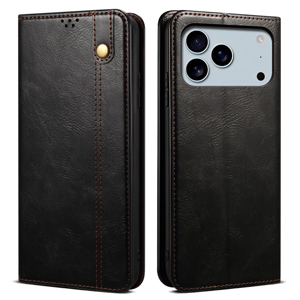 For iPhone 17 Pro Max Case Crazy Horse Texture Waxy Leather Wallet Stand Phone Cover