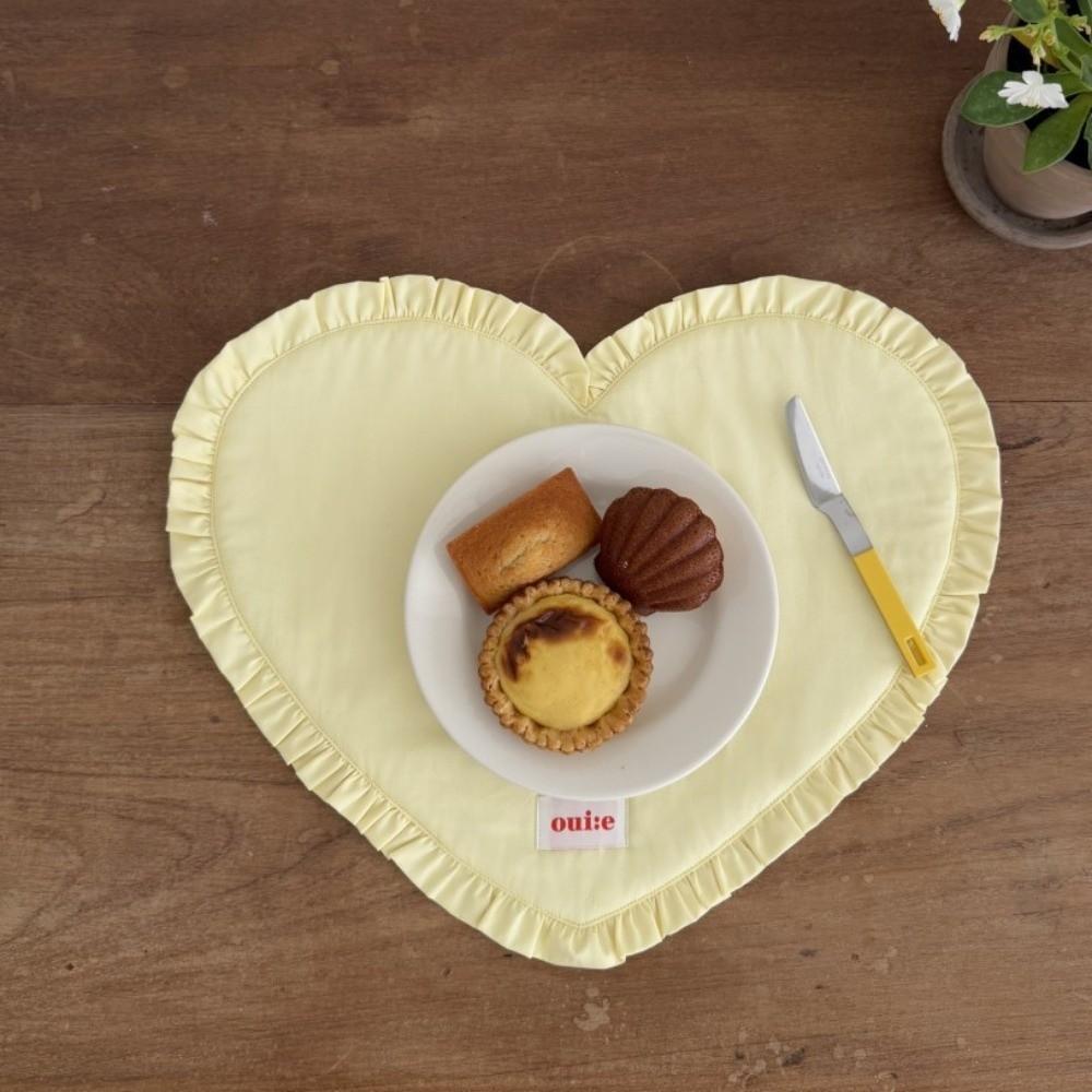 New Heart-shaped Placemats Dining Table Plaid Loving Western Food Mats Decorative Pleated Lace Water Cup Mat Home Decor