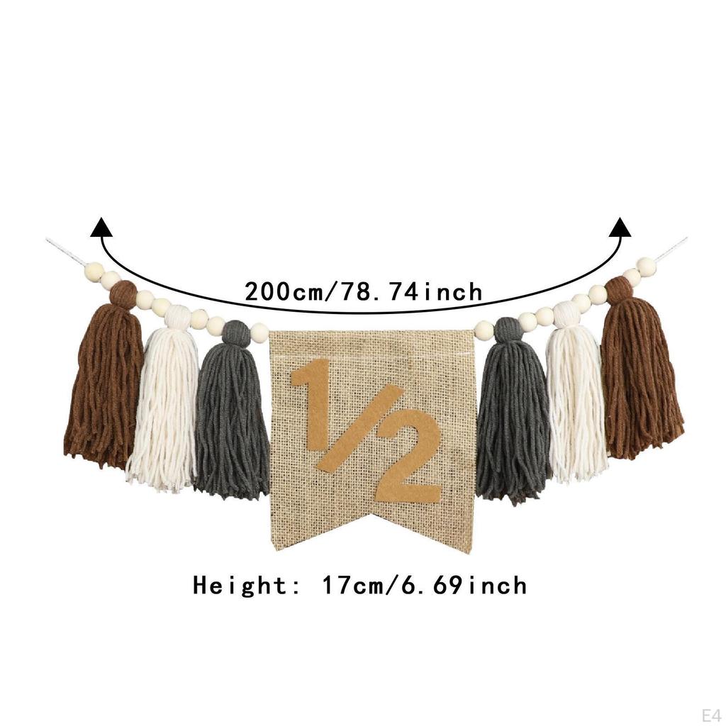 1/2 Birthday Banner for High Chair, Nursery Wall Hanging, Wooden Beads Tassel