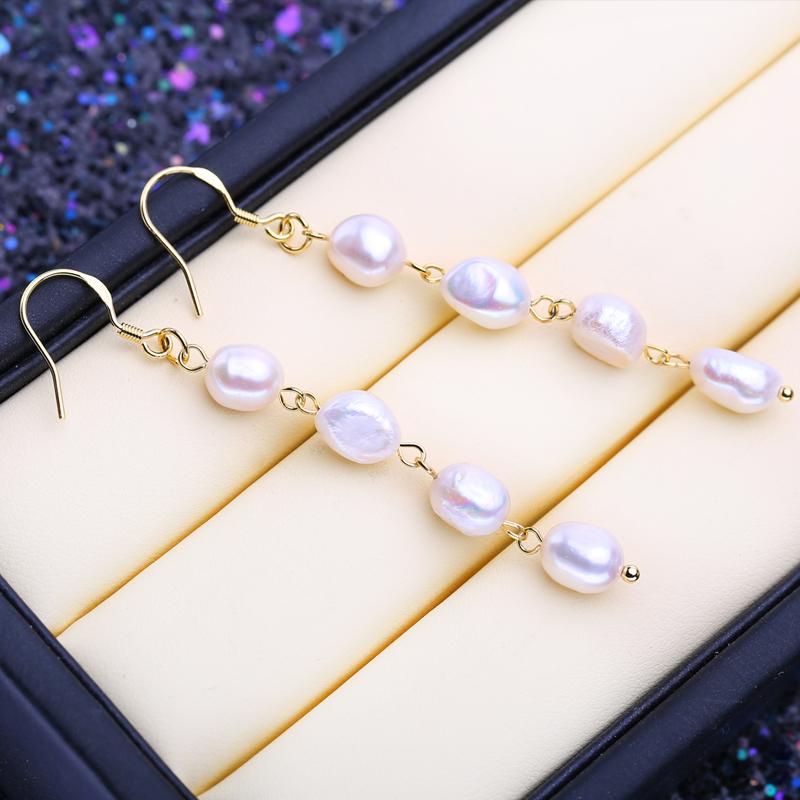 

LSOOYH серьги с натуральным пресноводным жемчугом, модные вечерние длинные серьги с геометрическим рисунком для женщин, ювелирные изделия для вечеринок gold белый