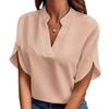 Women's Fashion Casual Summer Solid Color Print Short Sleeve V-Neck Blouses & Shirts EMA