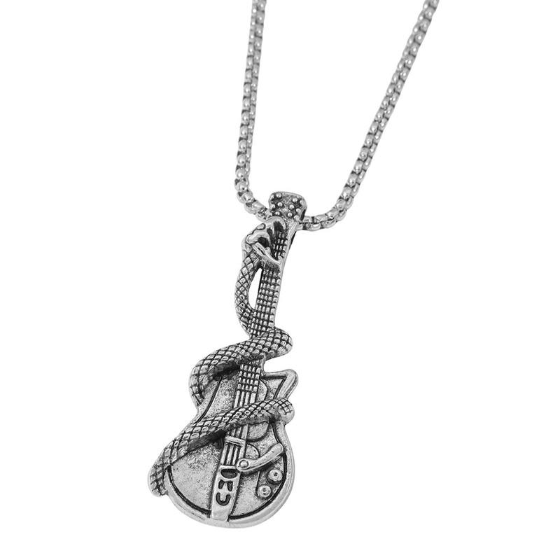 Vintage Gothic Guitar Snake Pendant Necklace Men’s Personalized Fashion Jewelry