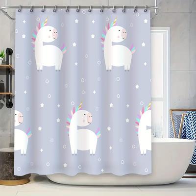 Entzückendes Einhorn-Duschvorhang-Set für Badezimmer-Dekoration in Pastellfarben mit flauschigem Schaf-Design 72\ x 84\ Bedruckter Stoff Dusch
