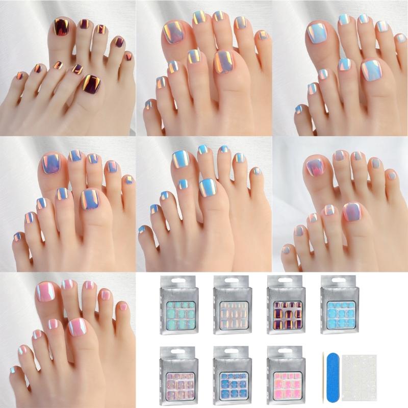 Square False Toenails Acrylic Stick On Toenails Full Cover Toenails Tips Press On Toenails Cats Eyes False Toenails