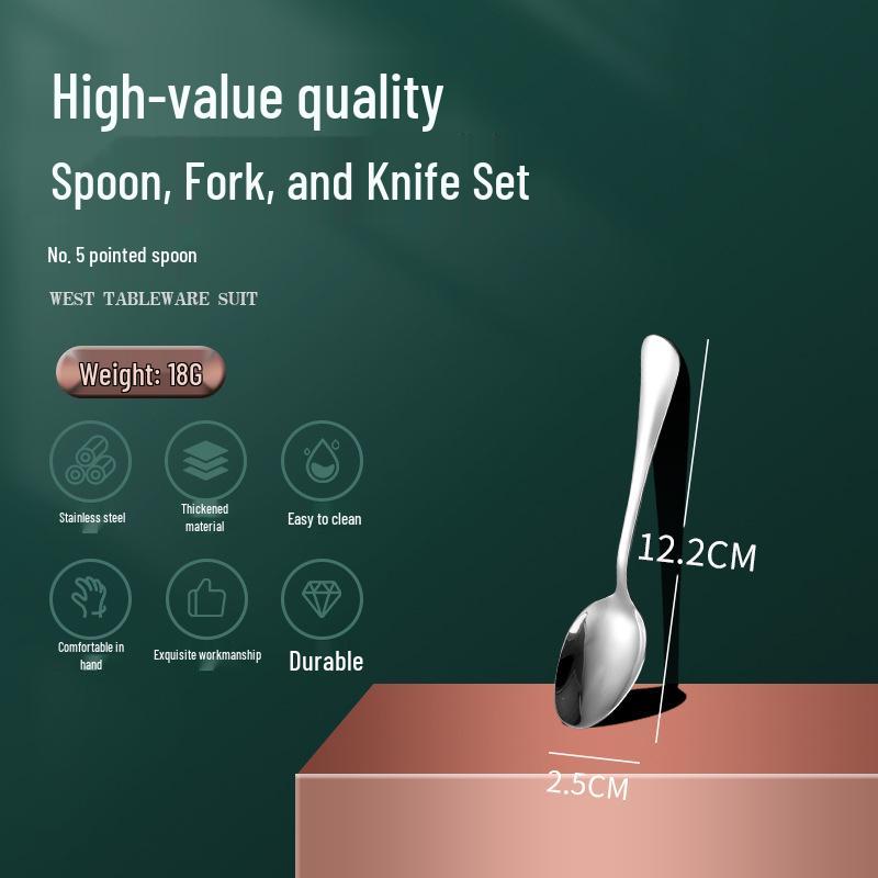 1010 Stainless Steel Western Cutlery Set: Knife, Fork, Spoon, Dessert & Coffee Spoon, Steak Knife.