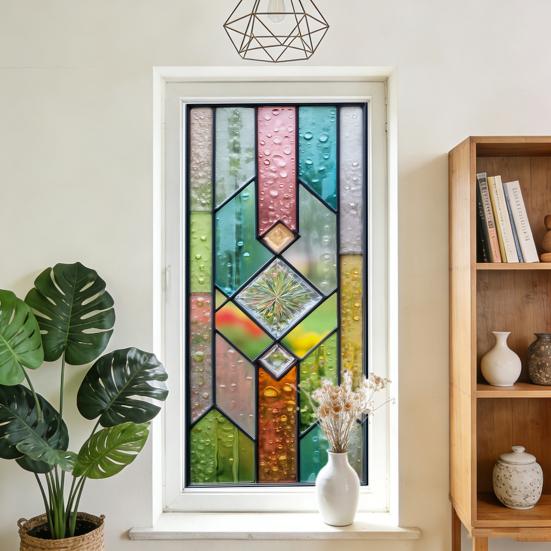 Window Privacy Film Static Window Clings Decorative Plants Butterflies Non-Adhesive Sticker Sun Blocking