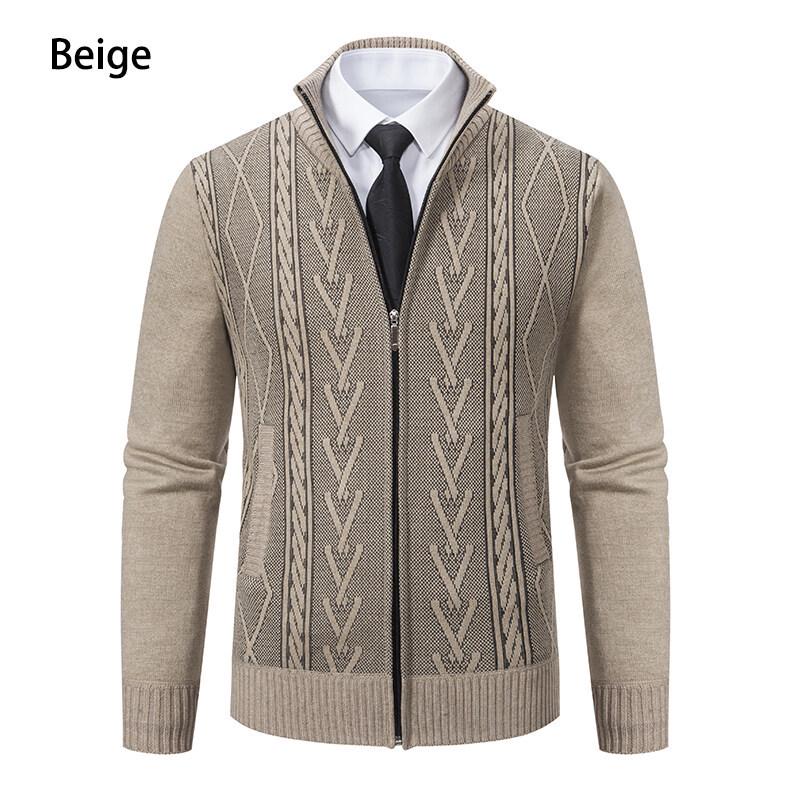 Men's Winter Stand-up Collar Cardigan Jacket - Thick Knit with Plus Velvet