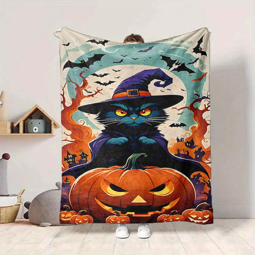 1 Stück Halloween-Katzen-Decke, Leichte Flanell-Kuscheldecke für Sofa, Bett, Reisen, Camping, Wohnzimmer, Büro, Couch089