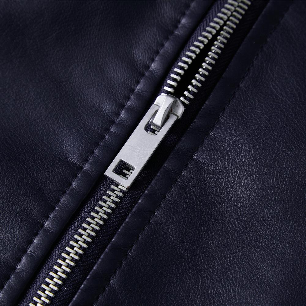 Męska kurtka motocyklowa ze skóry PU - Jednolity kolor, Dostępna w wielu kolorach, Z podszewką z pluszu na jesień i zimę.