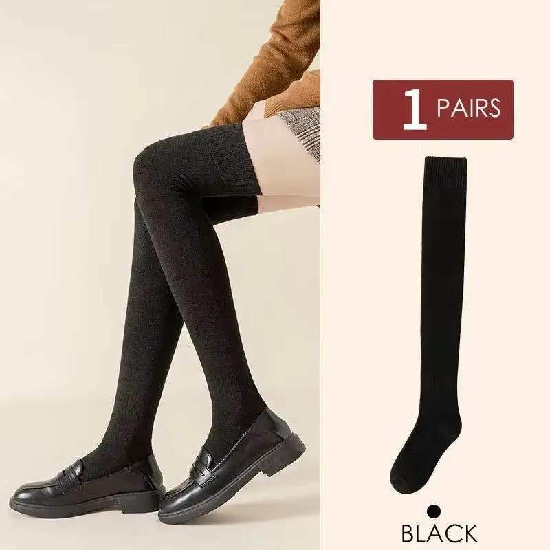 Women's Thigh High Stockings Trendy Casual Over The Knee Long Socks Lolita Thermal Vertical Thicke Socks Female Tube Leggings