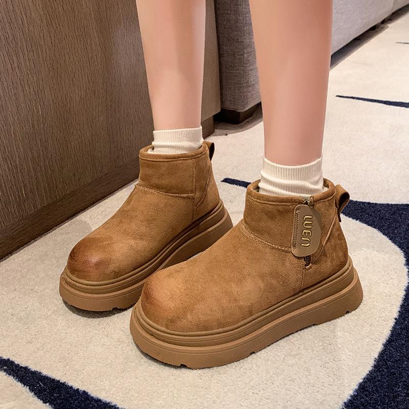 Snow Boots Zipper Winter New Polished Color Velvet Thickened Thick-soled Waterproof Non-slip Thermal Cotton Boots