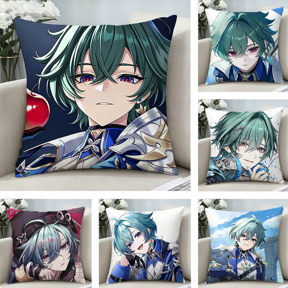 Genshin Impact Cryo LLohen Polearm Pillow Case Pattern Printed Pillowcase For Living Room Sofa Cushion Cover