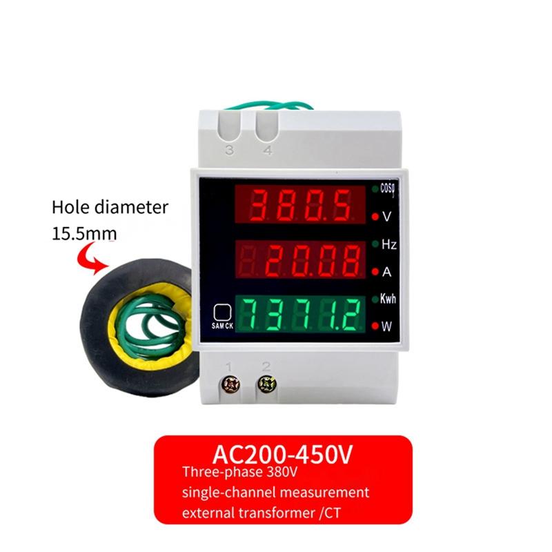 AD23-D52-2058 Wattmeter Din Rail Volt Current Meter Power Factor Digital Meter AC80-300V Multi-Function Kwh Hz Meter 0-100A