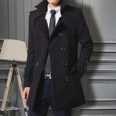 2024 Autumn/Winter Men's Slim Double-Breasted Wool Trench Coat - Trendy Korean Style