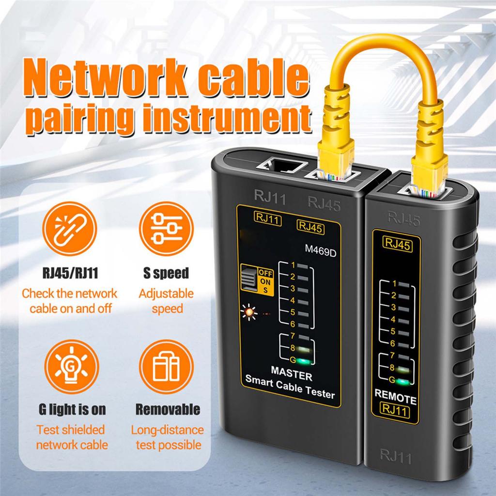 M469D   Cable Tester Pairing Instrument for RJ11 RJ45 Telephone Lines with LED Indicator, On-off CheckingCelsius Shielded   CableCel