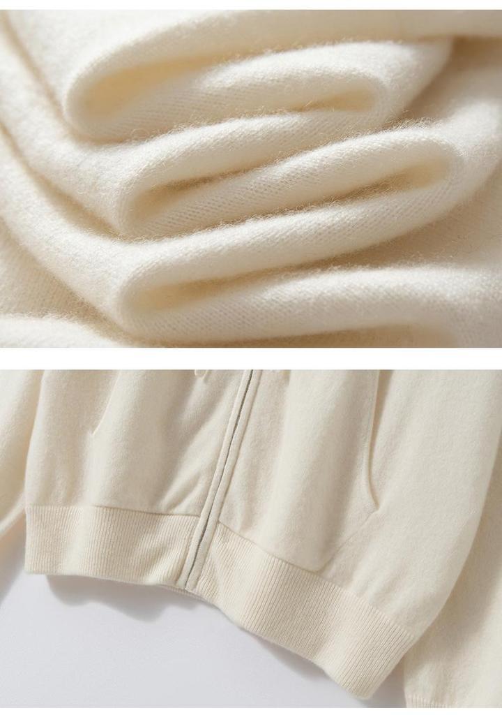 2025 Autumn Women's College Style Cashmere Hooded Cardigan Sweater with Zipper