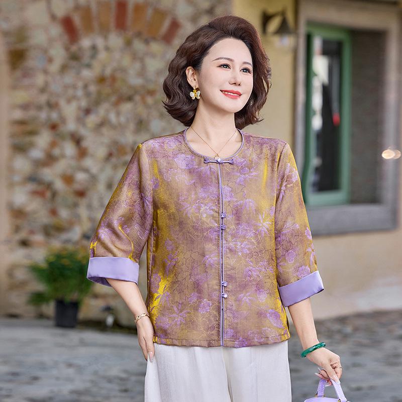 

2026 Spring/Summer Chinese National Style Jacket for Middle-Aged & Elderly Women - Three-Quarter Sleeve 4XL [130-145 lbs] фіолетовий