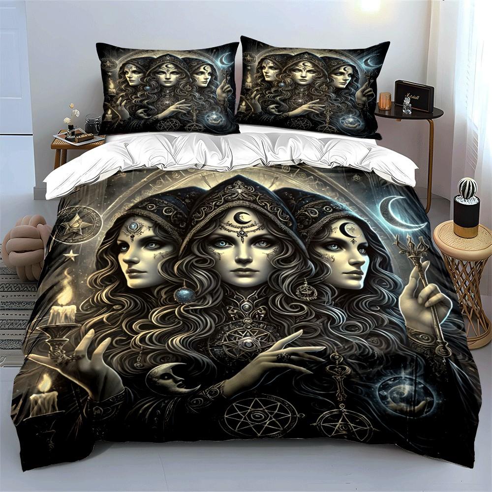 Occult-Inspired Mystical Decor Set Suitable For Spiritual Spaces Or Themed Rooms. Exquisite Three-Piece Bedding Set Gift