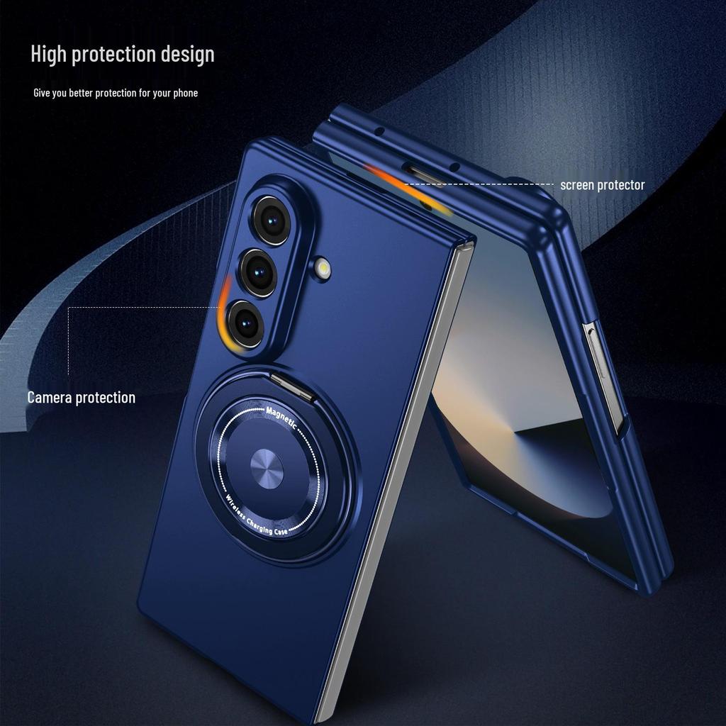 Samsung ZFold7 Skin-Feel Magnetic Stand Case, 360° Rotation, Wireless Charging, ZFold6/5 Compatible