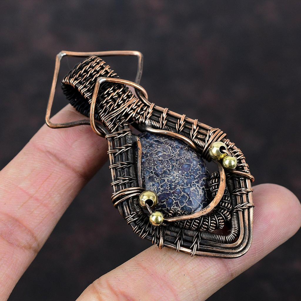 Dinosaur Bone Gemstone Pendant Copper Wire Wrapped Pendant Dainty Copper Jewelry Handmade Pendant Natural Dinosaur Bone Jewelry Gift For Her