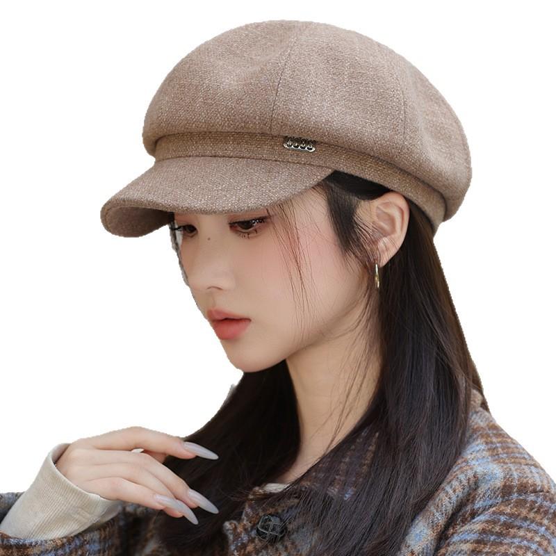 Autumn and winter hat female face small cap warm painter newsboy hat casual versatile octagonal hat