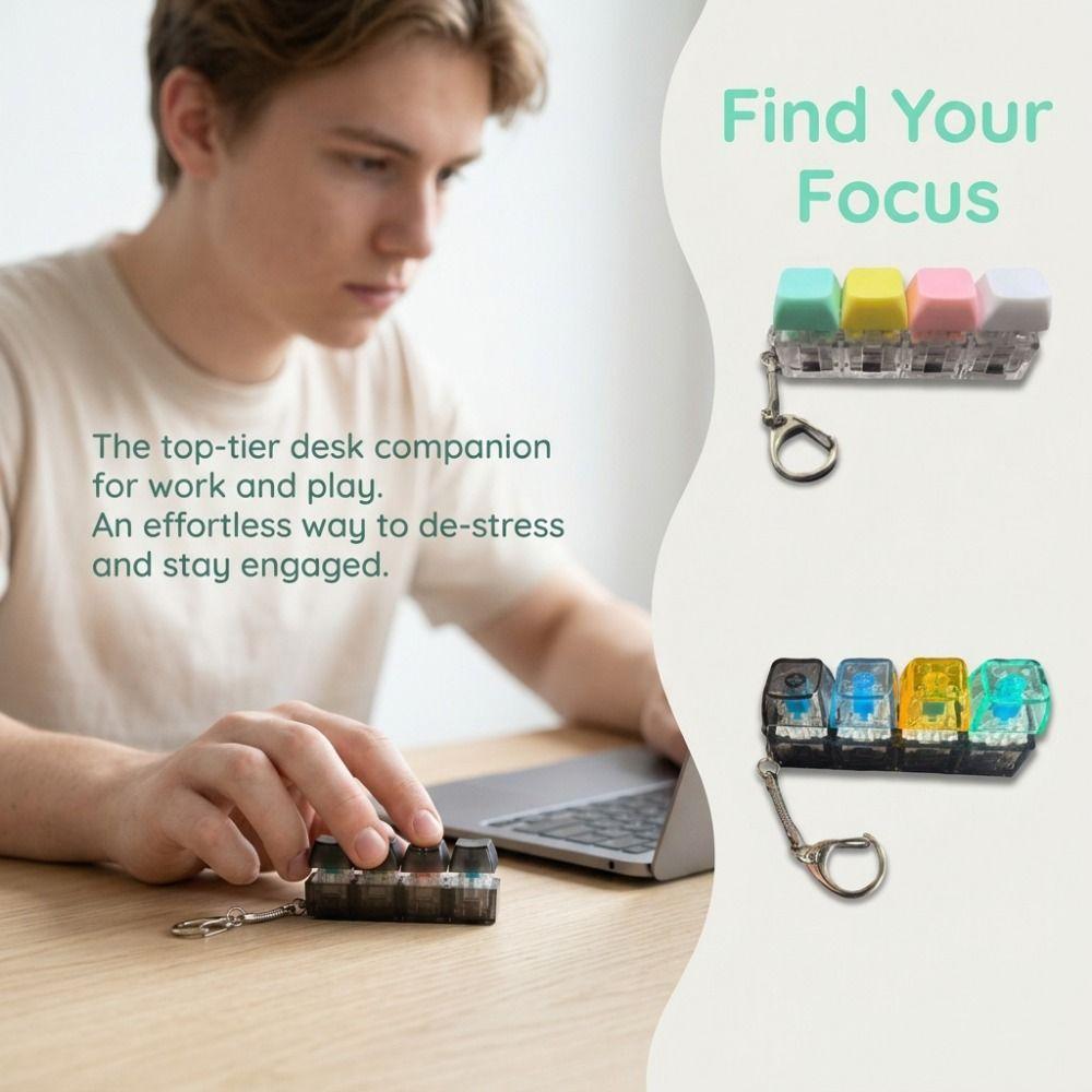 Portable Fidget Keychain 4 Keys Stress Relief Toy Pass Time Keyboard Fidget Toy Adult